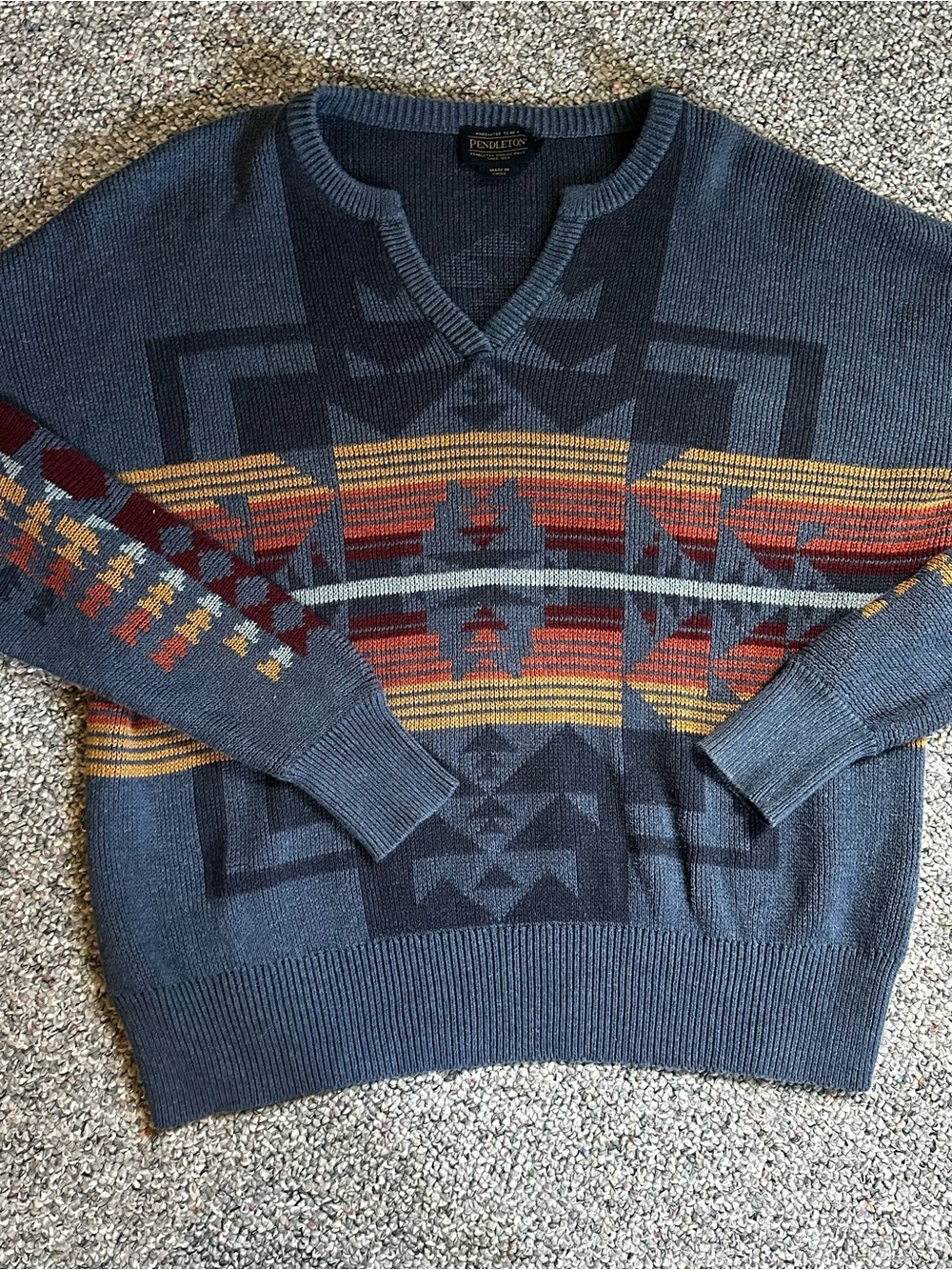 Pendleton Men’s Blue Geometric V‑Neck Sweater